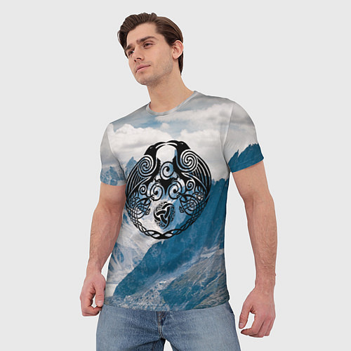 Мужская футболка Вороны одина с символикой рог одина / 3D-принт – фото 3