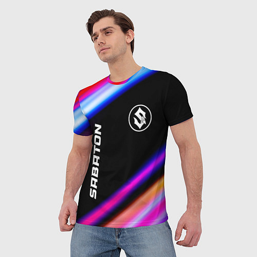 Мужская футболка Sabaton neon rock lights / 3D-принт – фото 3