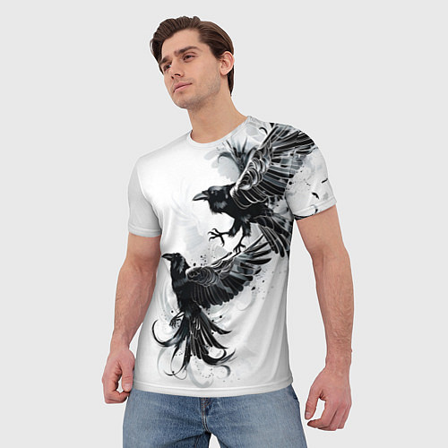 Мужская футболка Два каллиграфических ворона / 3D-принт – фото 3