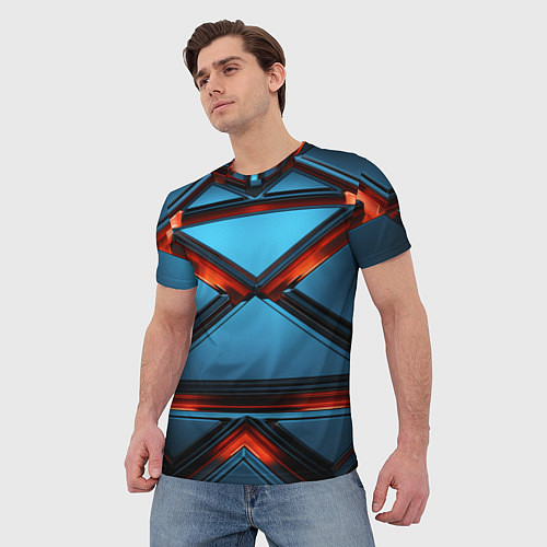 Мужская футболка Абстрактные треугольные плиты со светом / 3D-принт – фото 3