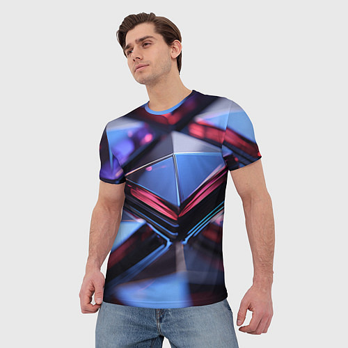 Мужская футболка Абстрактные фиолетовые плиты со свечением / 3D-принт – фото 3