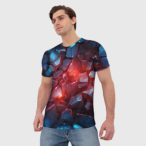 Мужская футболка Синие камни с красным светом / 3D-принт – фото 3