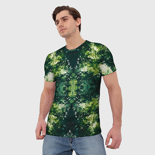 Мужская футболка Калейдоскоп зеленая абстракция / 3D-принт – фото 3