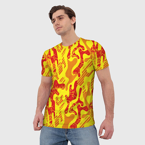 Мужская футболка Абстракция красный рисунок на желтом фоне / 3D-принт – фото 3
