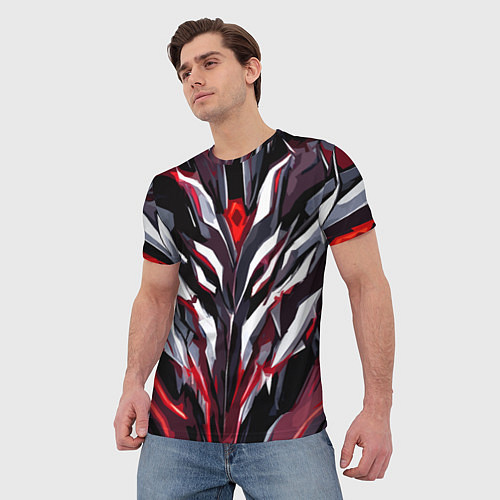 Мужская футболка Хаотичная красно-белая абстракция / 3D-принт – фото 3