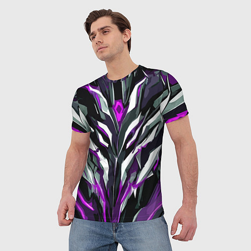 Мужская футболка Хаотичная фиолетово-белая абстракция / 3D-принт – фото 3