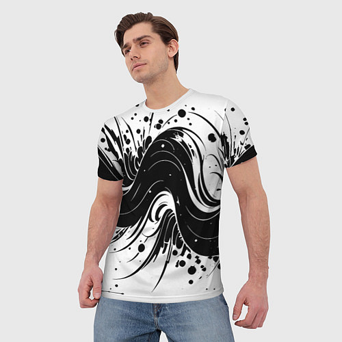 Мужская футболка Чёрно-белая абстракция нейросеть / 3D-принт – фото 3