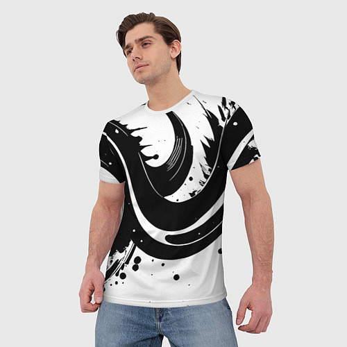 Мужская футболка Чёрно-белая экспрессивная абстракция / 3D-принт – фото 3