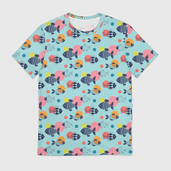 Футболка мужская Рыбы с геометрическим узором и кругами, цвет: 3D-принт