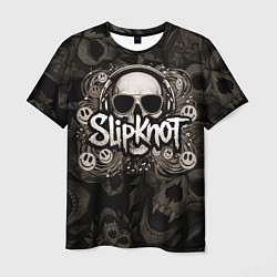Футболка мужская Slipknot на фоне черепа в очках и наушниках, цвет: 3D-принт