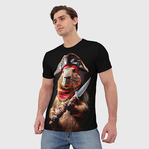 Мужская футболка Капибара с пиратской пикой / 3D-принт – фото 3
