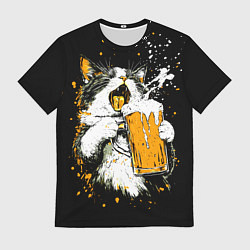 Футболка мужская Кот поет под пиво, цвет: 3D-принт