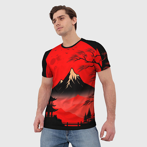 Мужская футболка Красный закат и горы / 3D-принт – фото 3