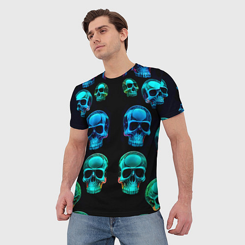 Мужская футболка Neon skulls - ai art pattern / 3D-принт – фото 3