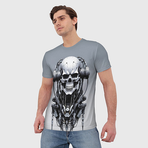 Мужская футболка Cool cyber skull - ai art fantasy / 3D-принт – фото 3