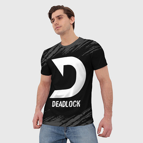 Мужская футболка Deadlock glitch на темном фоне / 3D-принт – фото 3