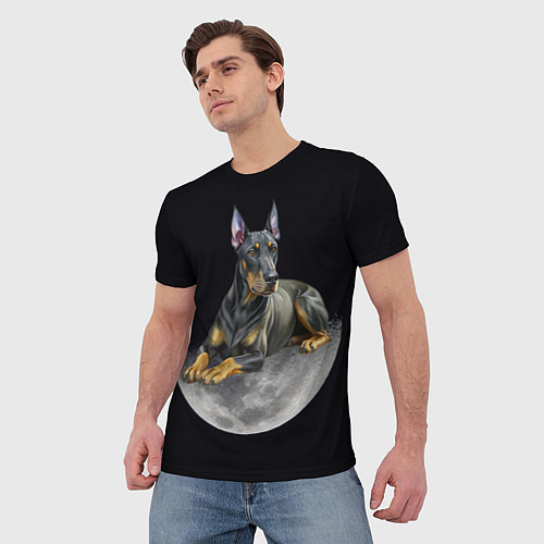 Мужская футболка Доберман и луна / 3D-принт – фото 3