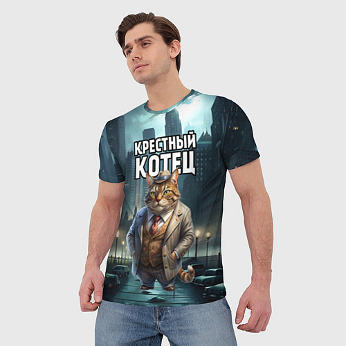 Мужская футболка Крестный котец в большом городе / 3D-принт – фото 3