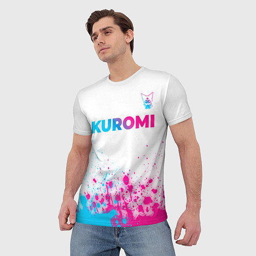 Мужская футболка Kuromi neon gradient style посередине / 3D-принт – фото 3