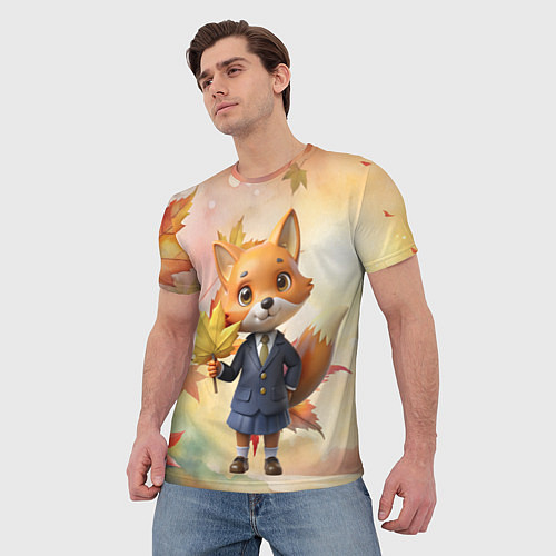 Мужская футболка Осенняя лисичка в школьной форме / 3D-принт – фото 3