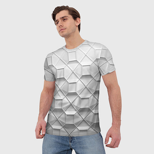 Мужская футболка Бело серая геометрия / 3D-принт – фото 3
