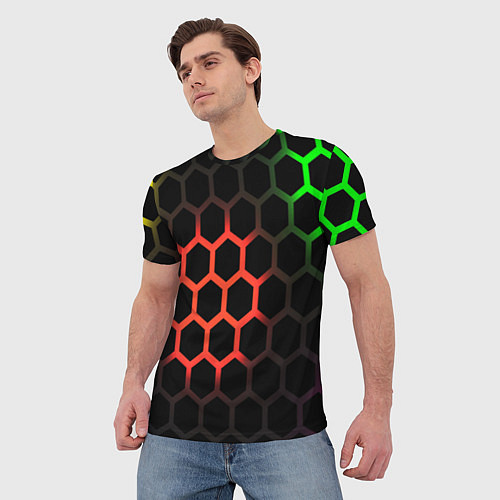 Мужская футболка Hexagon neon / 3D-принт – фото 3