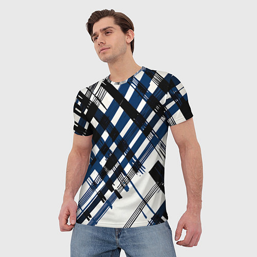 Мужская футболка Косая клетка бело-синяя / 3D-принт – фото 3