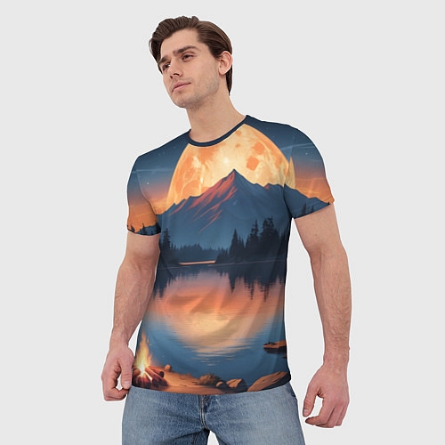 Мужская футболка Костер на берегу озера / 3D-принт – фото 3
