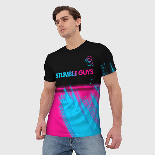 Мужская футболка Stumble Guys - neon gradient посередине / 3D-принт – фото 3