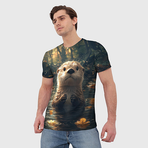 Мужская футболка Выдра в летнем пруду / 3D-принт – фото 3