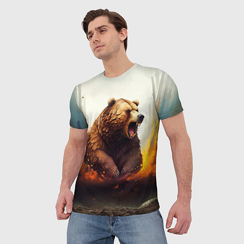 Мужская футболка Агрессивный бурый медведь / 3D-принт – фото 3
