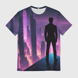 Футболка мужская Человек смотрящий на ночной мегаполис, цвет: 3D-принт