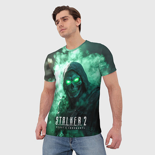Мужская футболка Stalker 2 череп с зелеными глазами / 3D-принт – фото 3