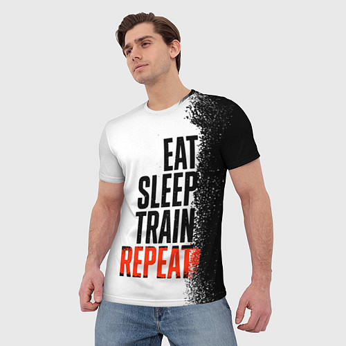 Мужская футболка Eat sleep train repeat / 3D-принт – фото 3