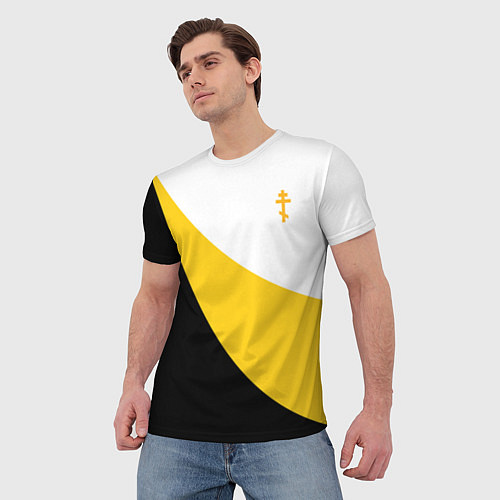 Мужская футболка Мы русские с нами Бог малый желтый крест Николай I / 3D-принт – фото 3
