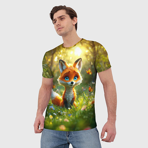 Мужская футболка Рыжая лисичка и бабочки / 3D-принт – фото 3