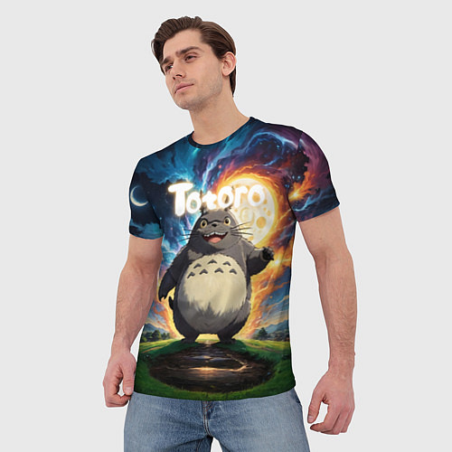 Мужская футболка Тоторо на фоне огненной луны / 3D-принт – фото 3