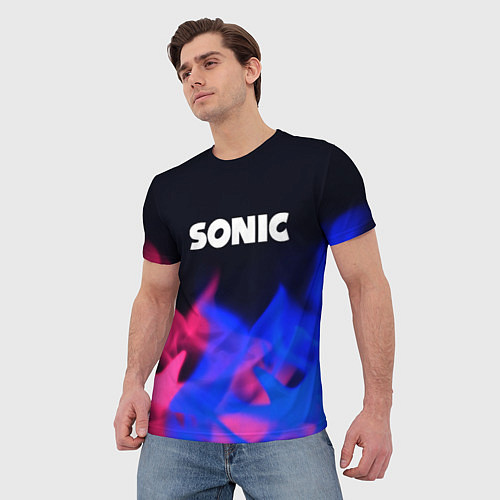 Мужская футболка Sonic neon flame / 3D-принт – фото 3