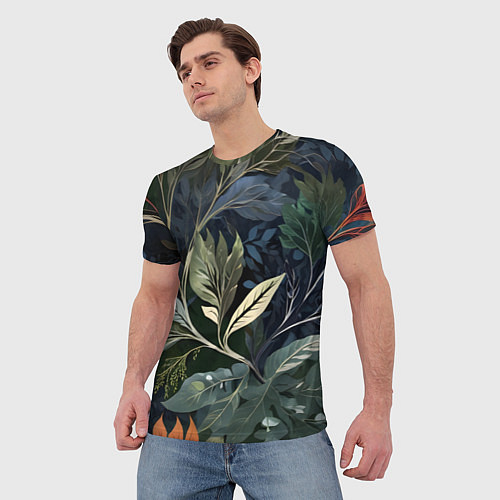 Мужская футболка Объемные листья / 3D-принт – фото 3