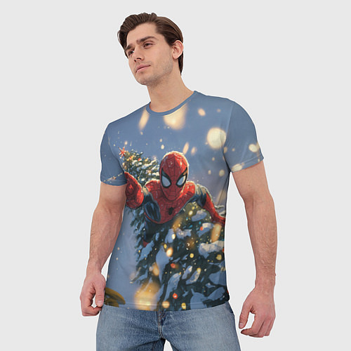 Мужская футболка Новогодний человек-паук / 3D-принт – фото 3
