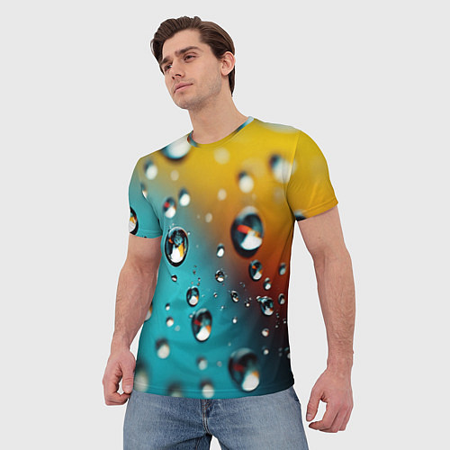Мужская футболка Крупные капли на цветном фоне / 3D-принт – фото 3