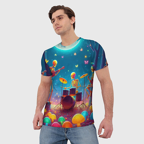 Мужская футболка Квинтет скелетов музицирует на грибной поляне / 3D-принт – фото 3