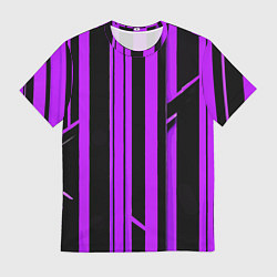Футболка мужская Толстые фиолетовые полосы на чёрном фоне, цвет: 3D-принт