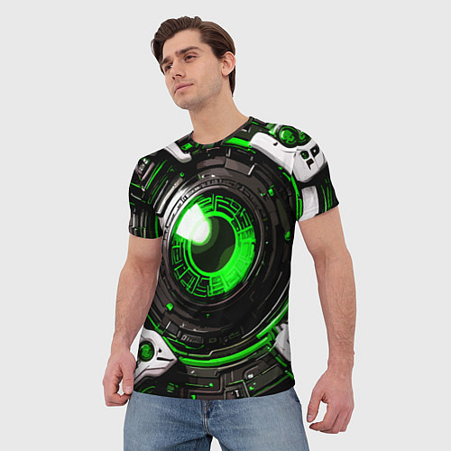 Мужская футболка Зелёная сфера киберпанк / 3D-принт – фото 3