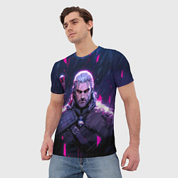 Футболка мужская Geralt - neon rain, цвет: 3D-принт — фото 2