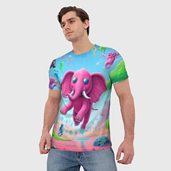 Футболка мужская Парящий в воздухе розовый слон - сюрреализм, цвет: 3D-принт — фото 2