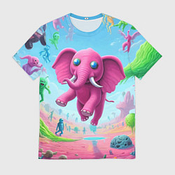 Футболка мужская Парящий в воздухе розовый слон - сюрреализм, цвет: 3D-принт