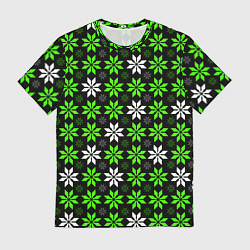 Футболка мужская Бело-зелёные звёзды на чёрном фоне, цвет: 3D-принт