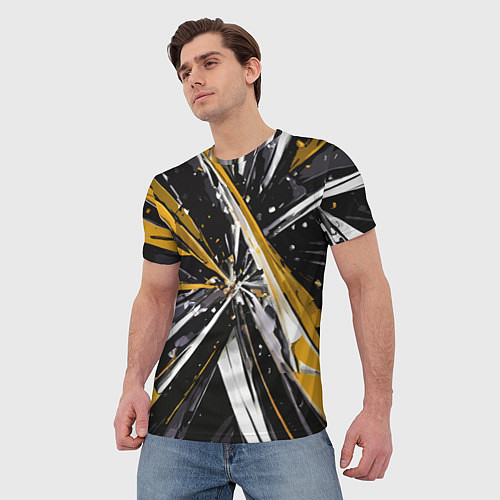 Мужская футболка Чёрно-жёлто-белая абстракция / 3D-принт – фото 3