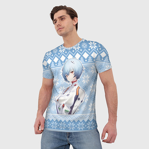 Мужская футболка Rei christmas sweater Evangelion / 3D-принт – фото 3